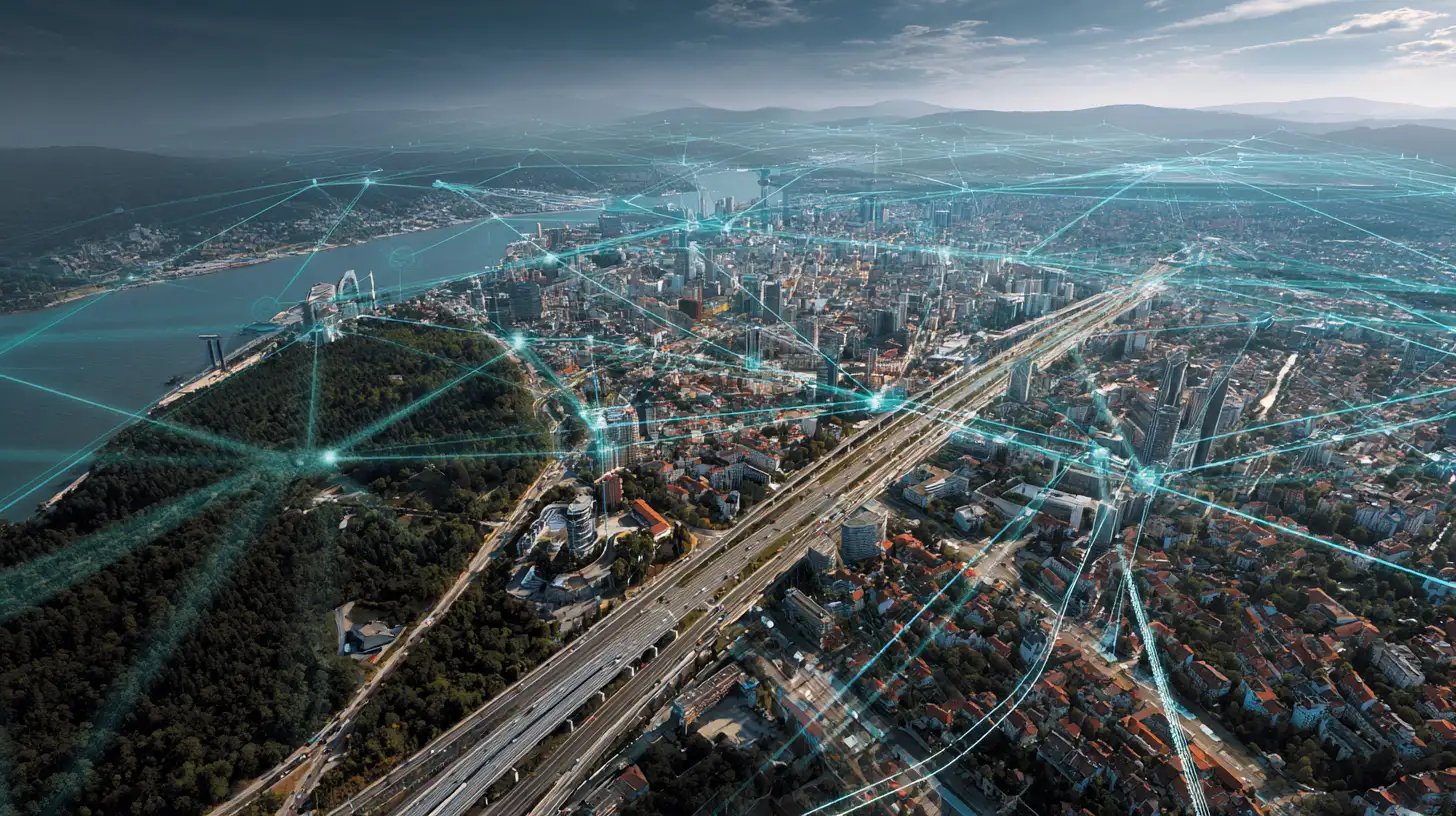 Map of a city with network connections